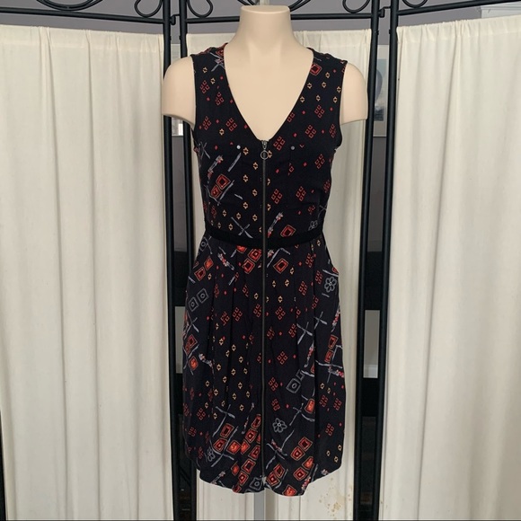 3/$30! Like New DEX Boho Pattern Zipper Front Dress - Picture 4 of 14